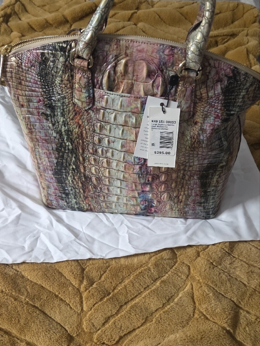 Brahmin Iridescent Croc-Embossed Satchel - Multicolor Pearl Tones - Picture 3 of 7